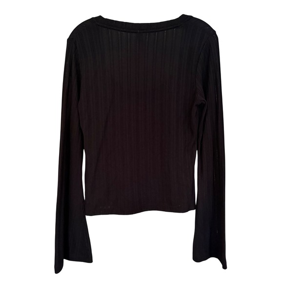 Anthropologie Ribbed Bell Sleeve Scoop Neck Top Women's M Black Boho Hippie Y2K - Picture 5 of 12